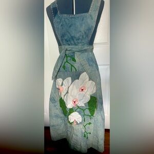 Vintage Embroidered Floral Appliqué Jumper Dress